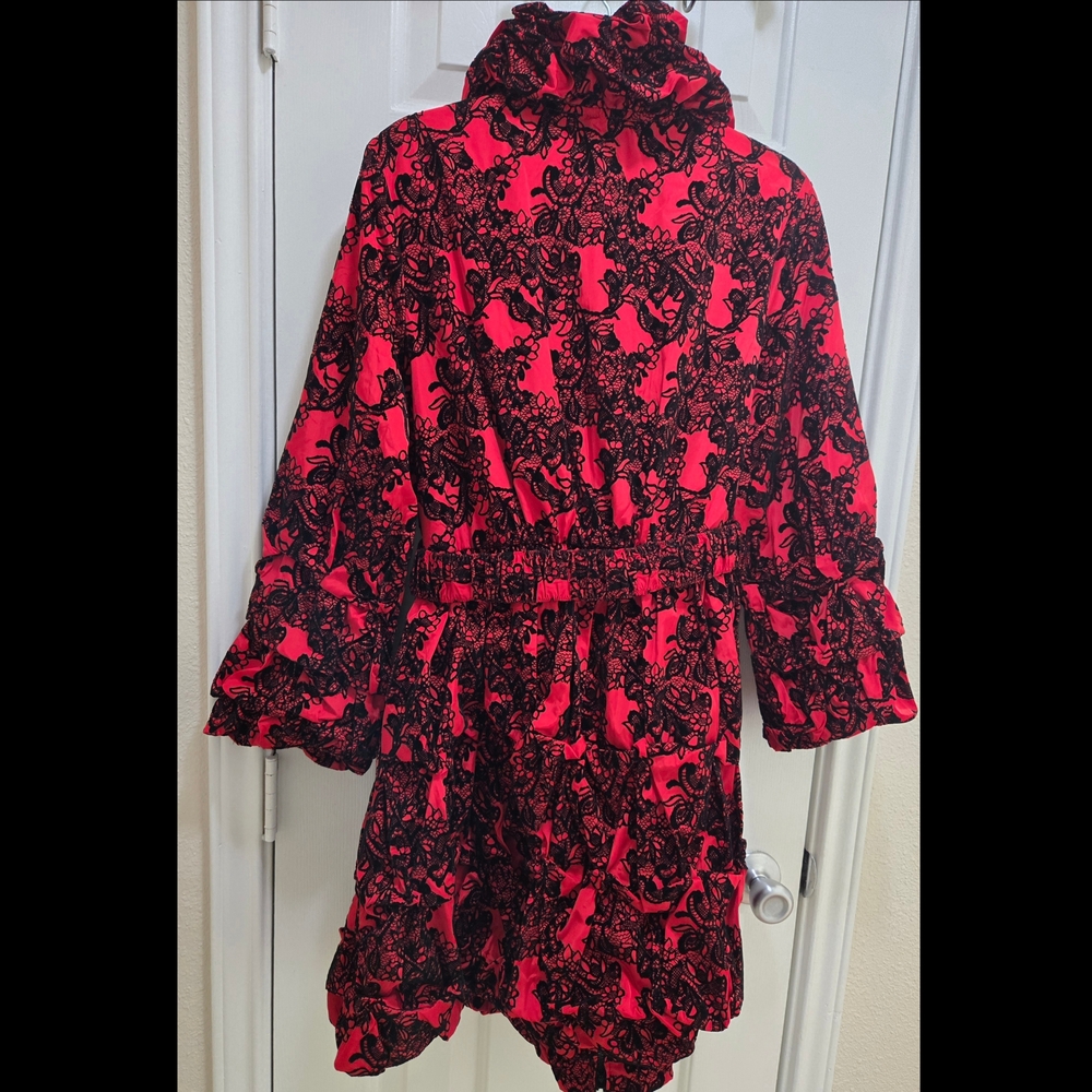 Jerry T Red Black Damask Floral Pattern Belted Tunic Dress Size Medium NWT - Picture 2 of 11
